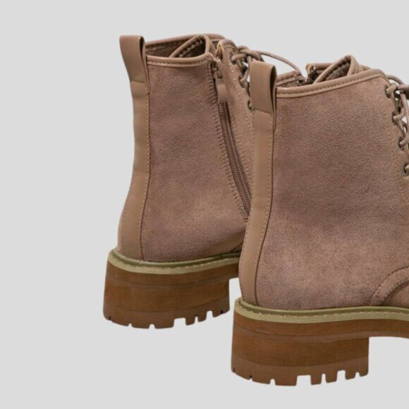 "Best of Luck" Khaki Combat Lace-up Suedette Booties - Picture 15 of 16